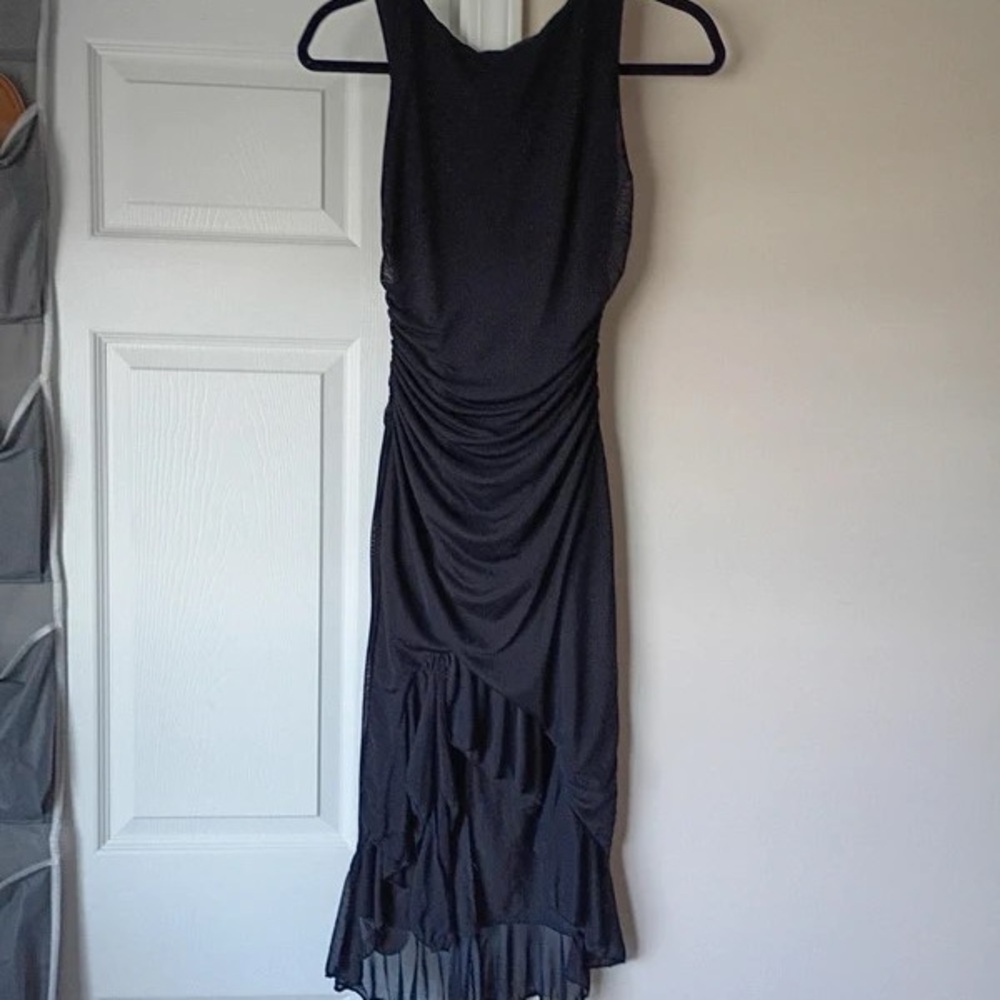Black Ruched Sleeveless Midi Dress
